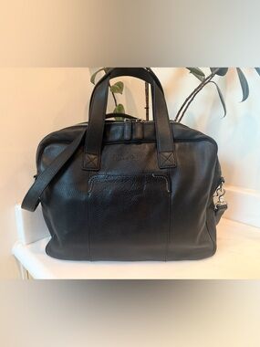 Cole Haan Black Leather Briefcase Work Bag with Shoulder Strap. New.